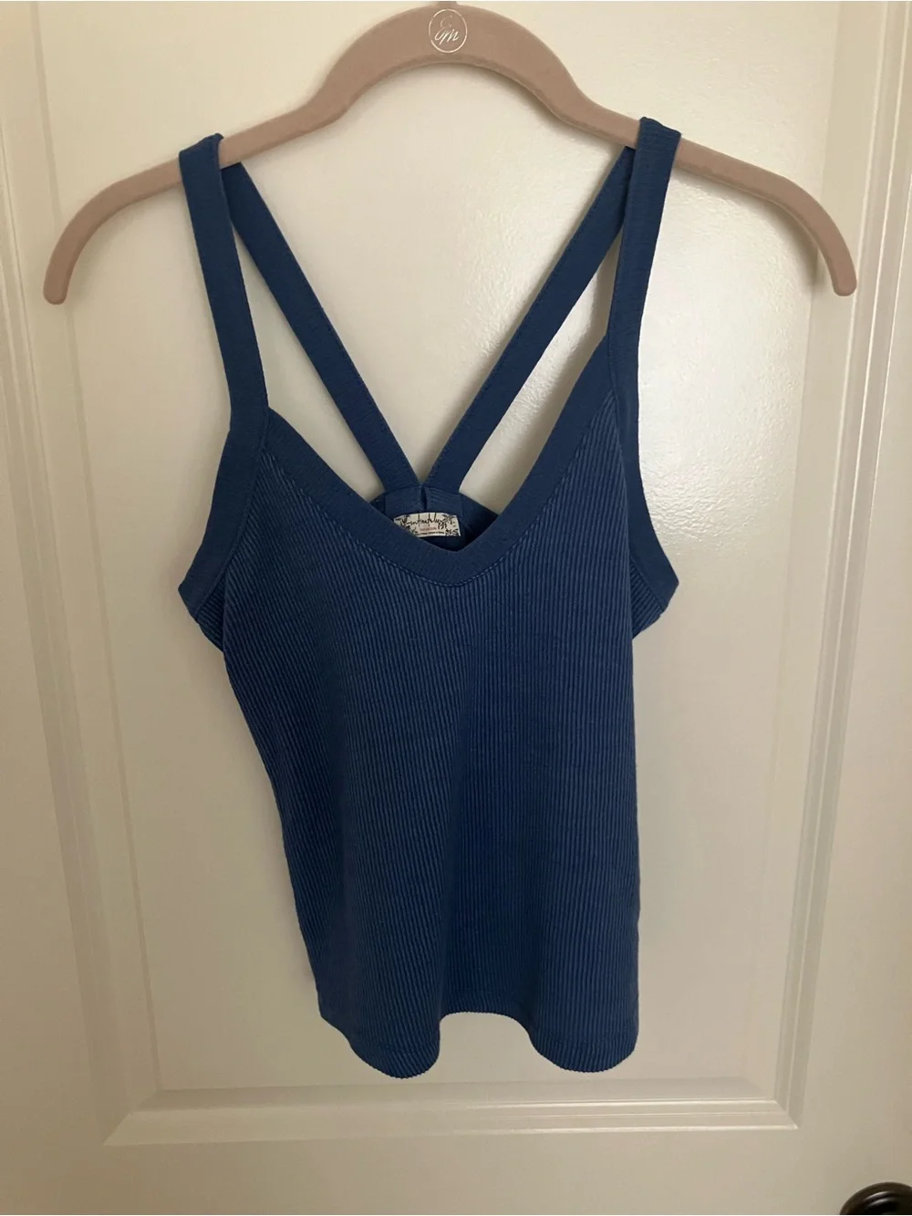Free People, That Easy Tank, Ribbed V-Neck Tank Tops in Mauve and Denim Blue, S